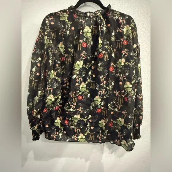 NWT Alice + Olivia Julius Tie Neck Tunic Top – Blush Kiss Black Floral Medium - Picture 4 of 8